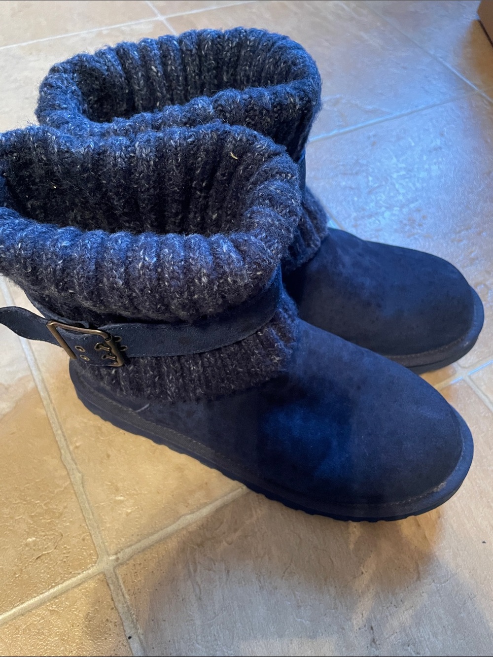 UGG Navy Knit Cuff Suede Winter Boots